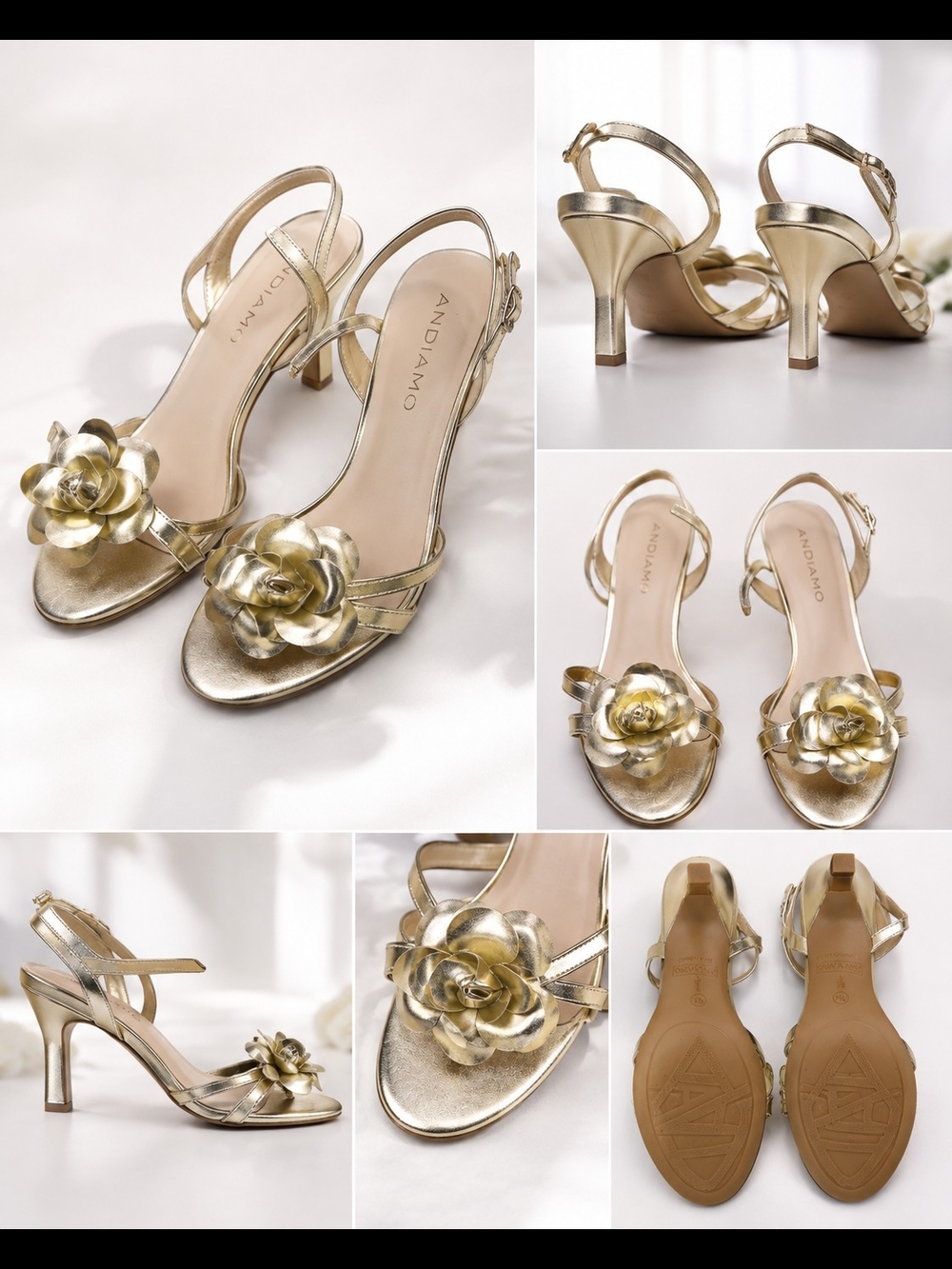 Andiamo Gold Floral Slingback Heels
